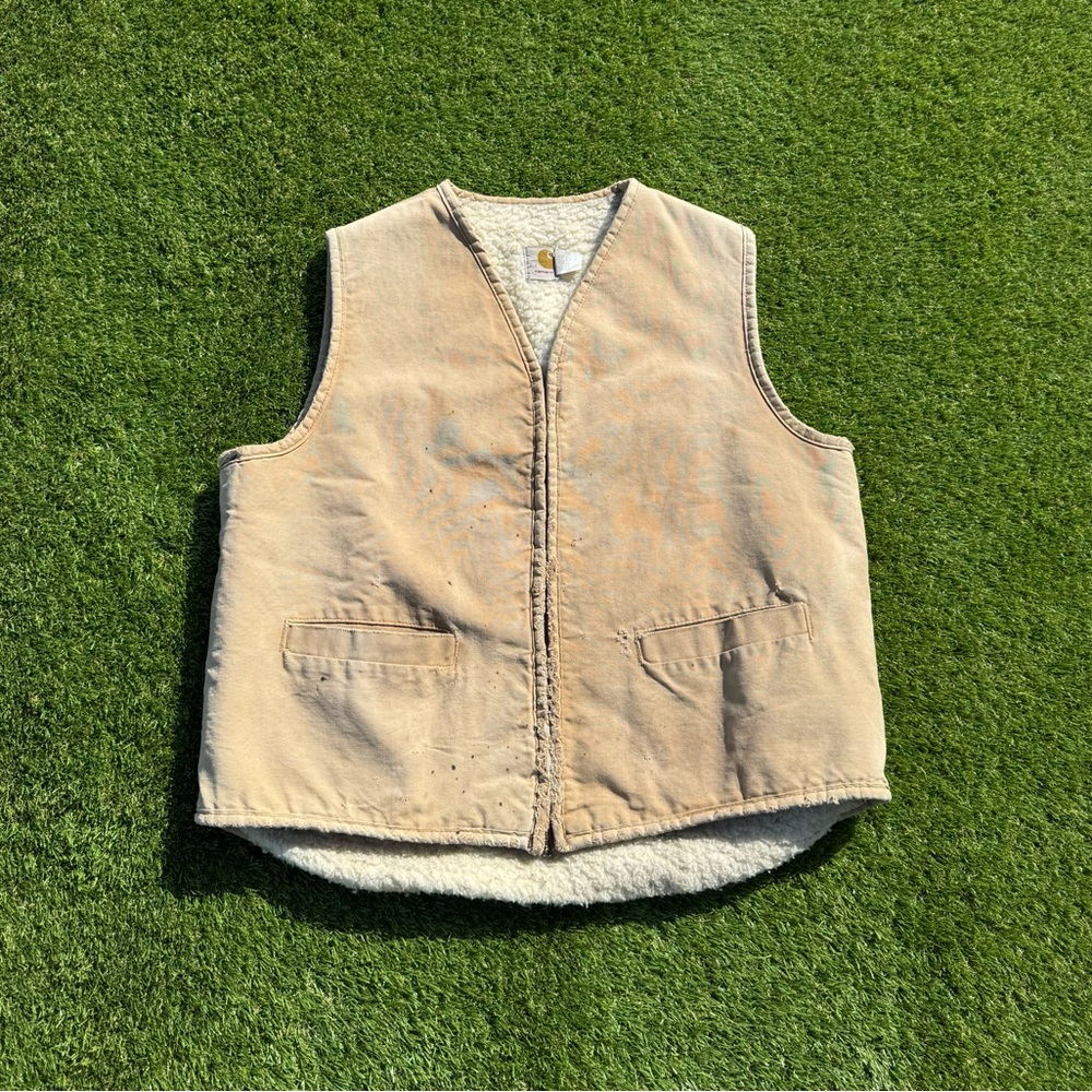 Vintage Carhartt Insulated Fleece Vest Mens Size XLT Tan / Beige